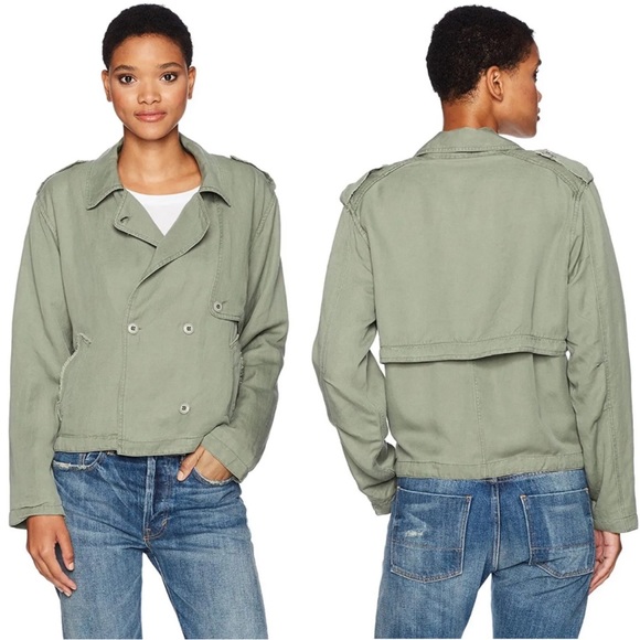 🛍️RAILS Barclay Sage Military Style Cropped Linen Jacket Boxy - Picture 3 of 11